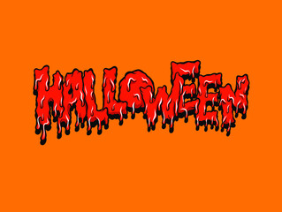 Melted Halloween handmade font text. Bloody halloween text