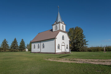 Fototapeta na wymiar A Nordic Lutheran church on the prairies in rural Saskatchewan, Canada.