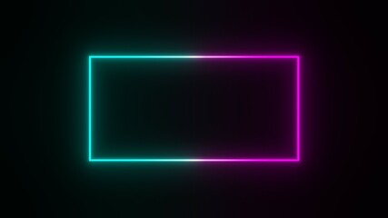 Rectangle gradient glowing neon light frame laser beam sign 3D rendering illustration