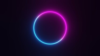 Circular gradient glowing neon light frame laser beam sign 3D rendering illustration