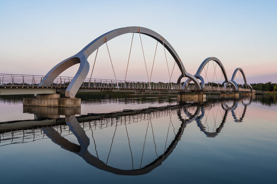 Bridge at sunset in Solvesborg, Sweden.	
