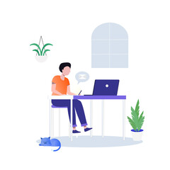 Work at home.freelance working online from home.illustrated.