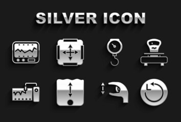 Set Depth measurement, Scales, Radius, Approximate measurements, Measuring instrument, Hand scale spring mechanical, and Area icon. Vector