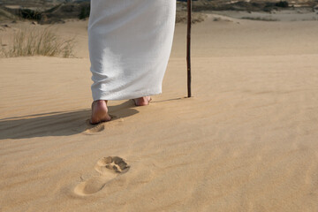 Fototapeta Jesus Christ walking in desert, closeup view obraz