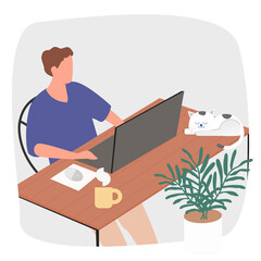 Work at home.freelance working online from home.illustrated.