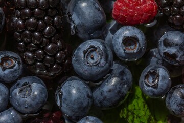 Food healthy blueberry berry organic. Close-up of raspberry, blueberry.