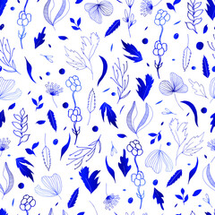 Vector seamless pattern of leaves and twigs.  botanical illustration