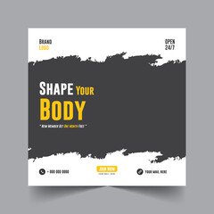 Naklejka premium Fitness Web Banner Template, Gym Social Media Post