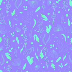 Fototapeta na wymiar Vector seamless pattern of leaves and twigs. botanical illustration