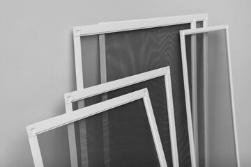Set of window screens on light grey background