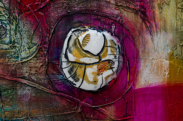 Pattern of multicolor abstract acrylic contemporary art craquelure texture