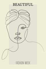 Surreal Faces Continuous line, drawing of set faces and hairstyle, fashion concept, woman beauty minimalist, vector illustration pretty sexy. Contemporary portrait