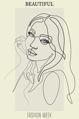 Surreal Faces Continuous line, drawing of set faces and hairstyle, fashion concept, woman beauty minimalist, vector illustration pretty sexy. Contemporary portrait