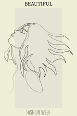 Surreal Faces Continuous line, drawing of set faces and hairstyle, fashion concept, woman beauty minimalist, vector illustration pretty sexy. Contemporary portrait