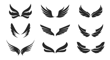 Obraz premium Set black vector wings.
