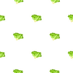 Seamless pattern Batavia salad on white background. Minimalistic ornament with lettuce.