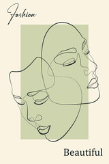 Surreal Faces Continuous line, drawing of set faces and hairstyle, fashion concept, woman beauty minimalist, vector illustration pretty sexy. Contemporary portrait