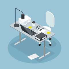 Isometric Office Personal Workspace Illustration