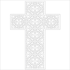cross with black and white patterns on a white background. 
Repeating geometric pattern from striped elements. 