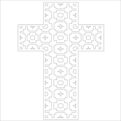 cross with black and white patterns on a white background. 
Repeating geometric pattern from striped elements. 