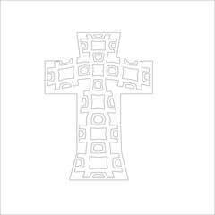 cross with black and white patterns on a white background. 
Repeating geometric pattern from striped elements. 