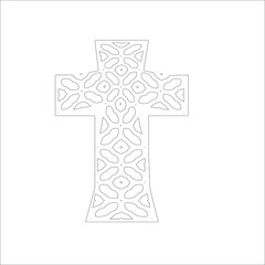 cross with black and white patterns on a white background. 
Repeating geometric pattern from striped elements. 