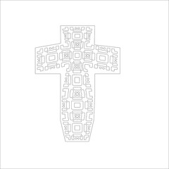 cross with black and white patterns on a white background. 
Repeating geometric pattern from striped elements. 