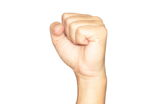 Portrait hand of an Asian clenched fist symbol or icons of strong on a white background with clipping path.