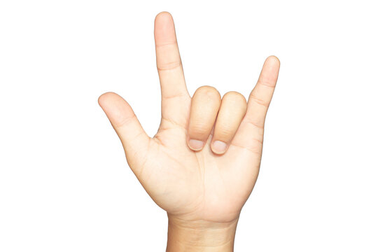 Portrait hand finger three up of an Asian  is symbol or icons of love or happiness on a white background with clipping path.