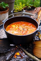 Kettle goulash is prepared over an open fire!