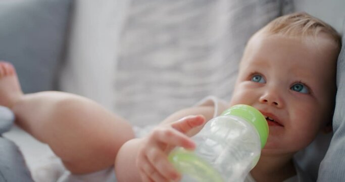 Cute Baby Drinking Milk In Bottle Healthy Toddler At Home 4k 