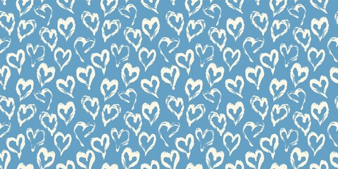 Seamless heart pattern. Hand painted ink brush