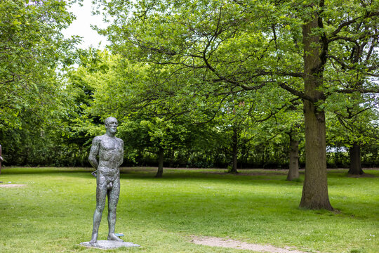 Elisabeth Frink sculpture Standing Man in Yorkshire Sculpture Park near Wakefield, UK>