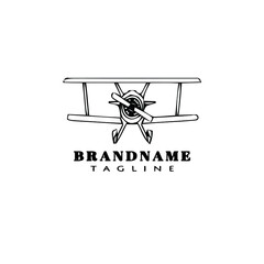 biplane logo cartoon icon design template black isolated cute illustration - obrazy, fototapety, plakaty