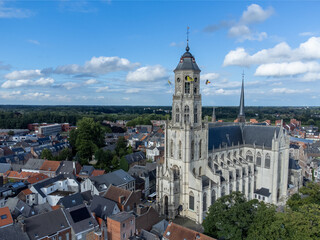Aerial panorama view of the city of Lier, Antwerp and the Sint-Gummarus church