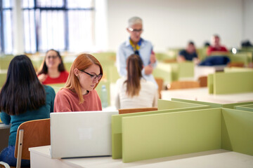 Fototapeta premium Female student concentrated on a lesson at a lecture