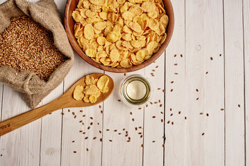 cereal on the table healthy breakfast wood background