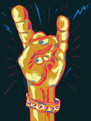 Heavy metal hand gesture - rock music colorful design