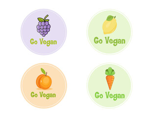 Go vegan. Set of  label. Label fruits. Icons
