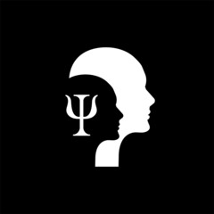 Letter psi and two profiles. Psychology logo. Psychologist icon. Therapy symbol.