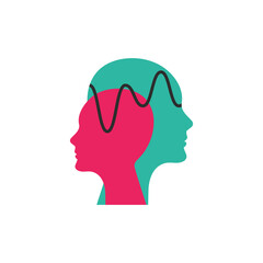 Two male abstract profiles. Coaching modern logo. Human heads and wave