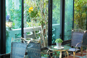 table and chairs in the garden