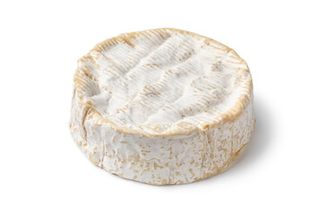 Traditional whole single French Camembert cheese isolated on white background 