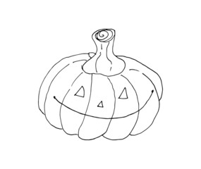 Smiling Pumpkin Doodle illustration isolated on white background.