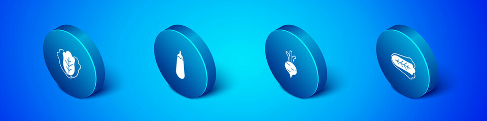 Set Isometric Cabbage, Beet, and Eggplant icon. Vector