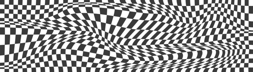 Obraz premium Checkered background with distorted squares. Abstract banner with distortion