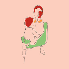 Continuous line mother holding child international mother's day simple line illustration