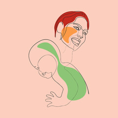 Continuous line mother holding child international mother's day simple line illustration