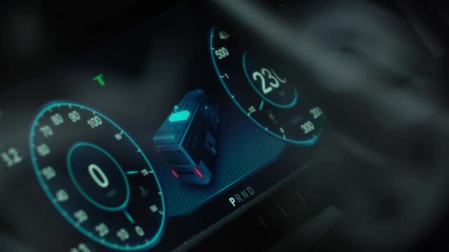 Hydrogen fuel cell electric bus dashboard with animation of engine operations
