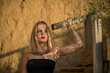 Fashion woman. Cute teenage girl or woman on the beach nature landscape fresh air beach. Natural beauty. lifestyle, real people. Bright make up, red lips.